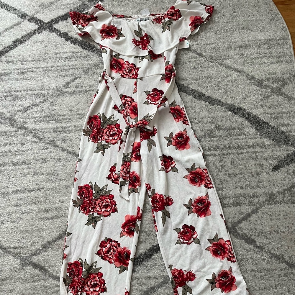 White & Red Floral Jumpsuit (XL)